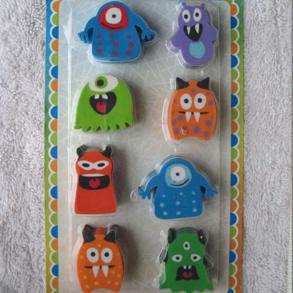 8 Monster Eraser Pencil Toppers Reward Party Favors Goodies Stocking Valentine